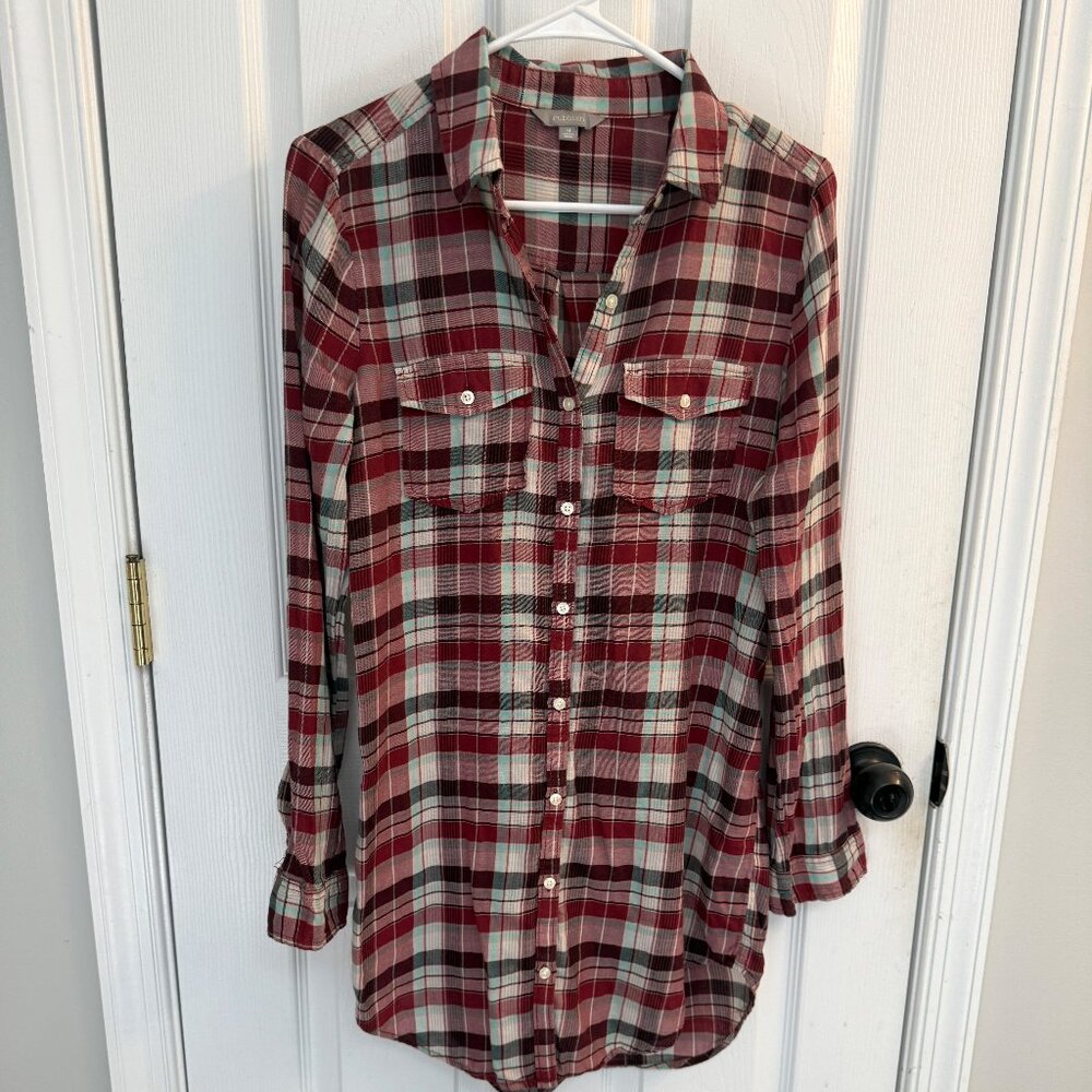 Rubbish Plaid Extra Long Button-Down Lightweight Shirt – Size M – Nordstrom